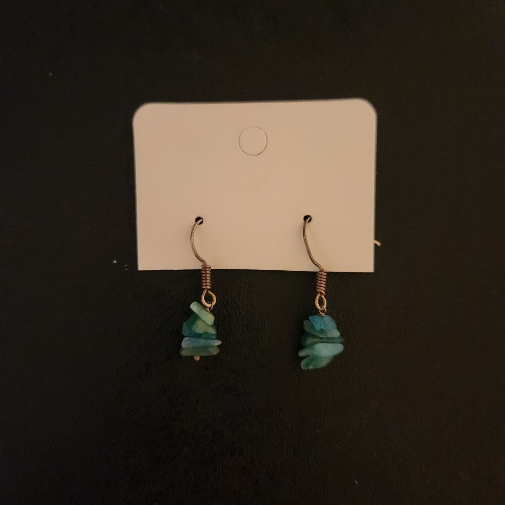 Green and Silver Dangle Drop Rock Earrings